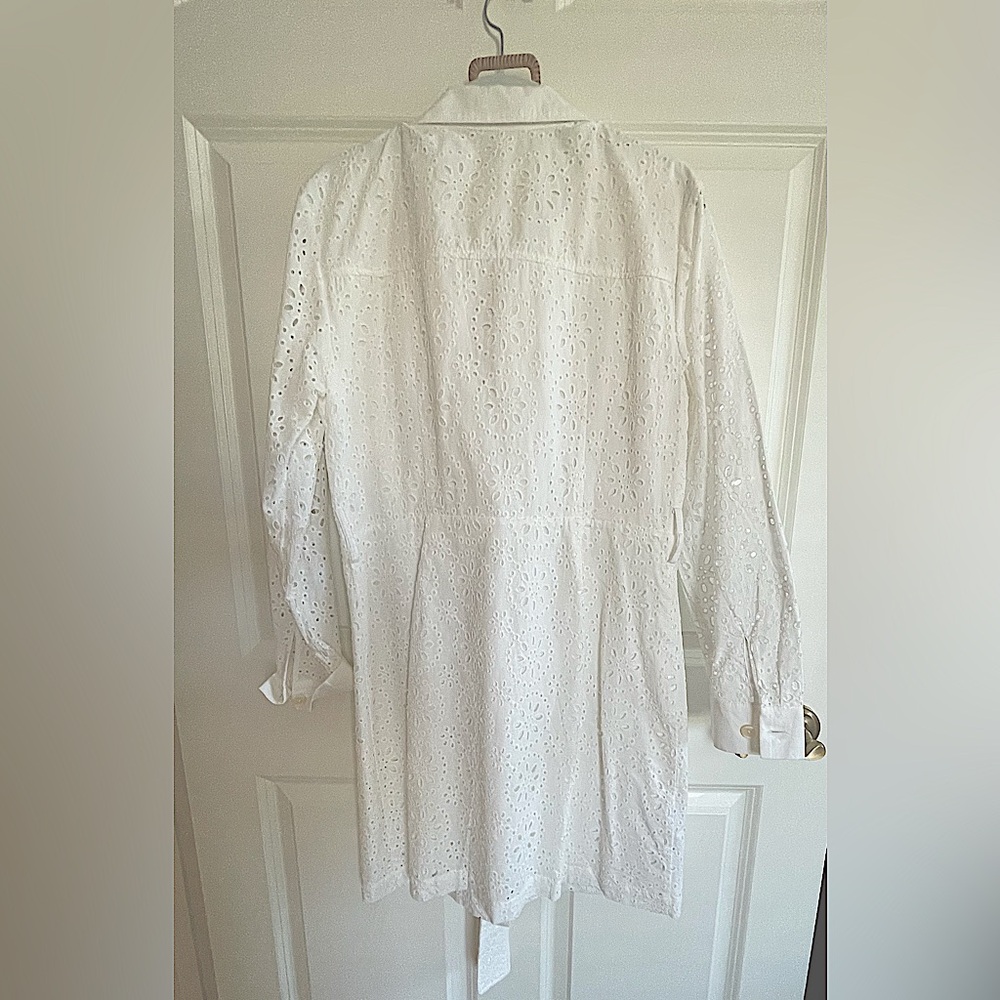 NTW MANGO LONG SLEEVE WHITE COTTON EYELET SHIRTDRESS, SIZE L - Picture 4 of 15